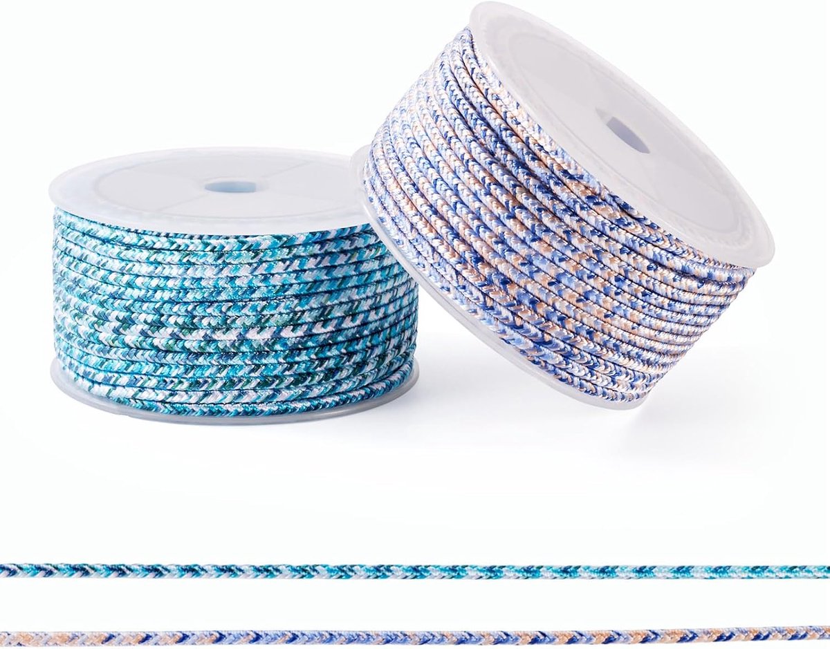 Crafans 2 rollen 2,5 mm blauw gevlochten polyester koorden 8-laags ronde handgemaakte ambachten koorden 2 kleuren - ShopVlot