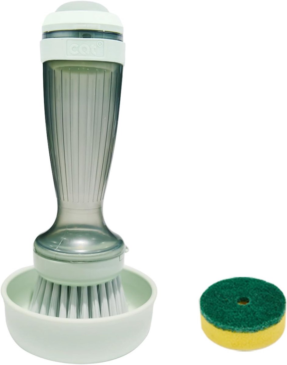 Cleaning Brush, Dishwashing Brush with Detergent Dispenser, Dish Brush, Dishwashing Brush with 2 Interchangeable Brush - ShopVlot