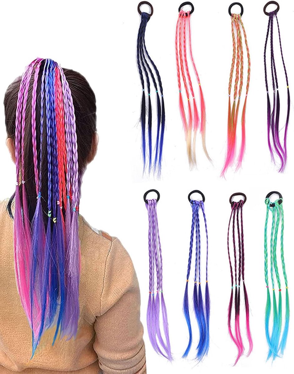 45 cm Colourful Hair Strands for Girls Braided Hair Pieces with Elastic Rope Hair Strands for Kids Hair Accessories - ShopVlot