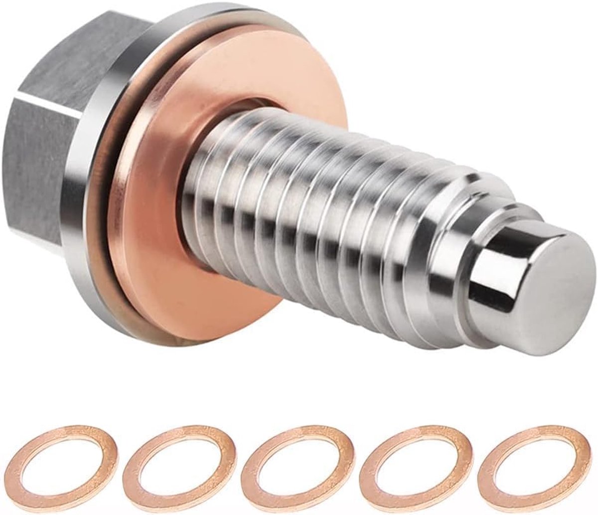 Wohlstand Magnetic Oil Drain Plug M12 x 1.75 with 5pcs Copper Rings, Stainless Steel Sealing Oil Tub Nut, Magnetic Oil - ShopVlot