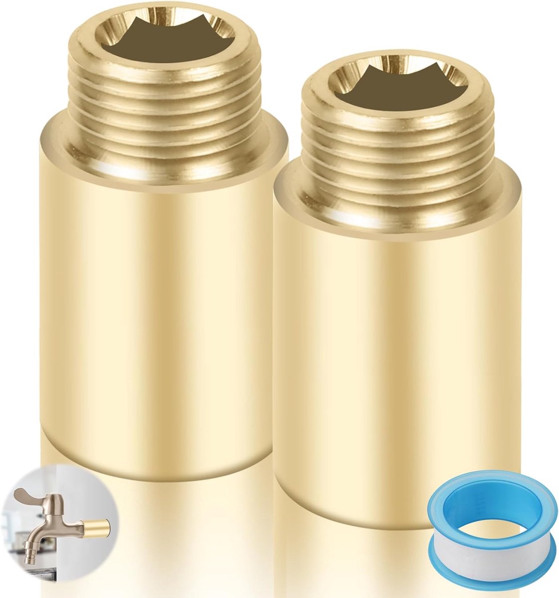 Tap Extension 2 Pieces 1/2 Inch 40 mm Brass Extension Water Connection Extension Fitting Thread Fitting for Heating - ShopVlot