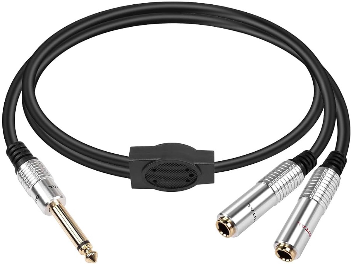 1/4 Inch TS Splitter Y Cable, 6.35mm Plug To Dual 6.35mm Bus Audio Speaker Cable (0.5m) - ShopVlot