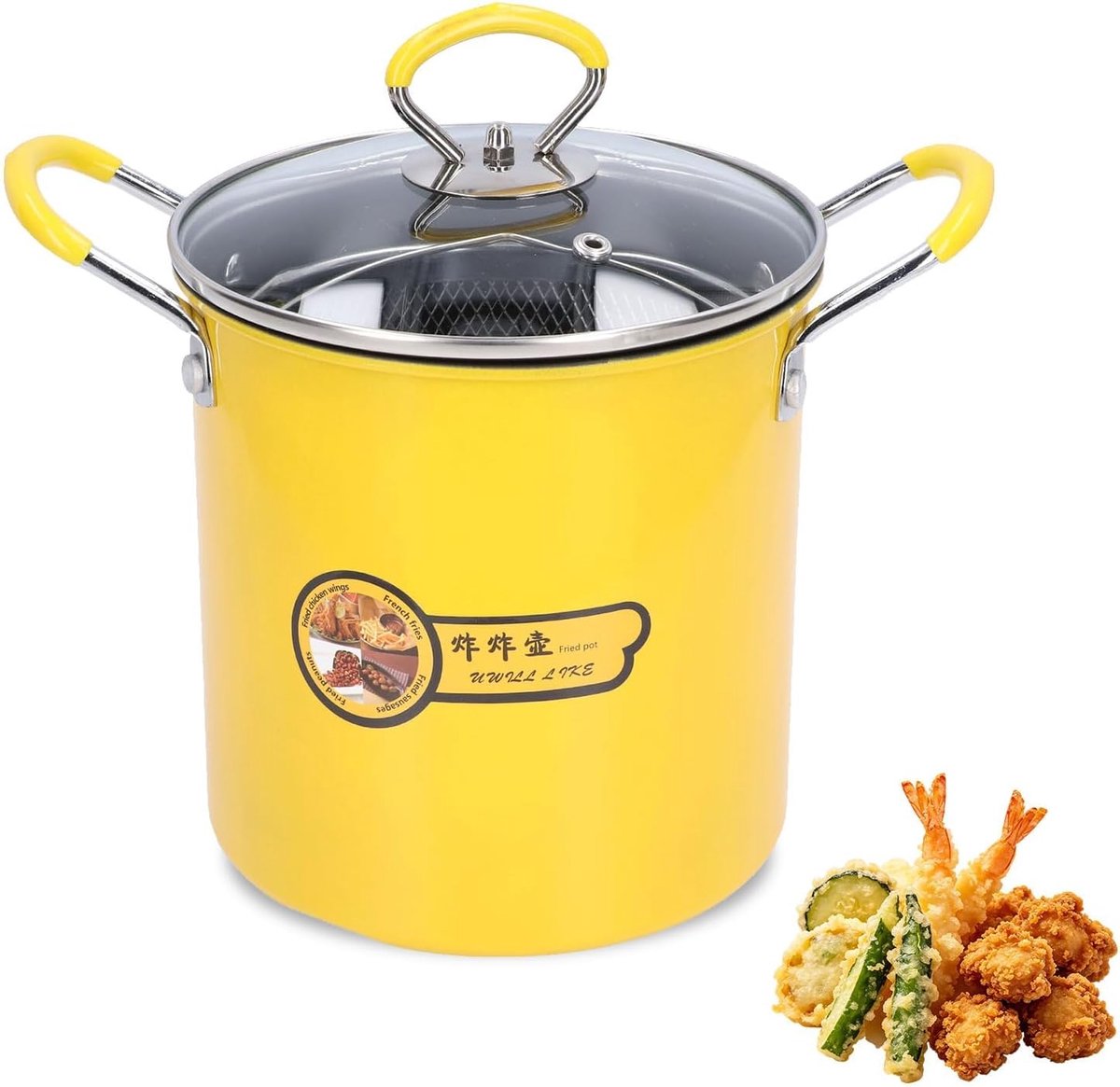 Mini-frituurpan, 3 liter, Japanse frituurpan van roestvrij staal met roosterdeksel voor oliefilter, oliebraadpan - ShopVlot