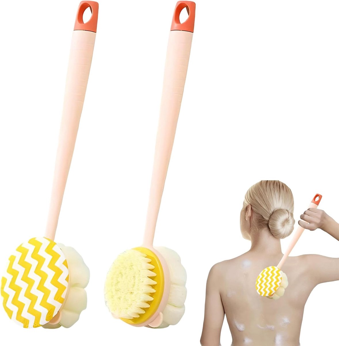 Back Brush, 2 Pieces, Silicone Back Brush, Bath Brush, Long Handle Shower Brush, Back Cream Aid, Shower Sponge Body - ShopVlot