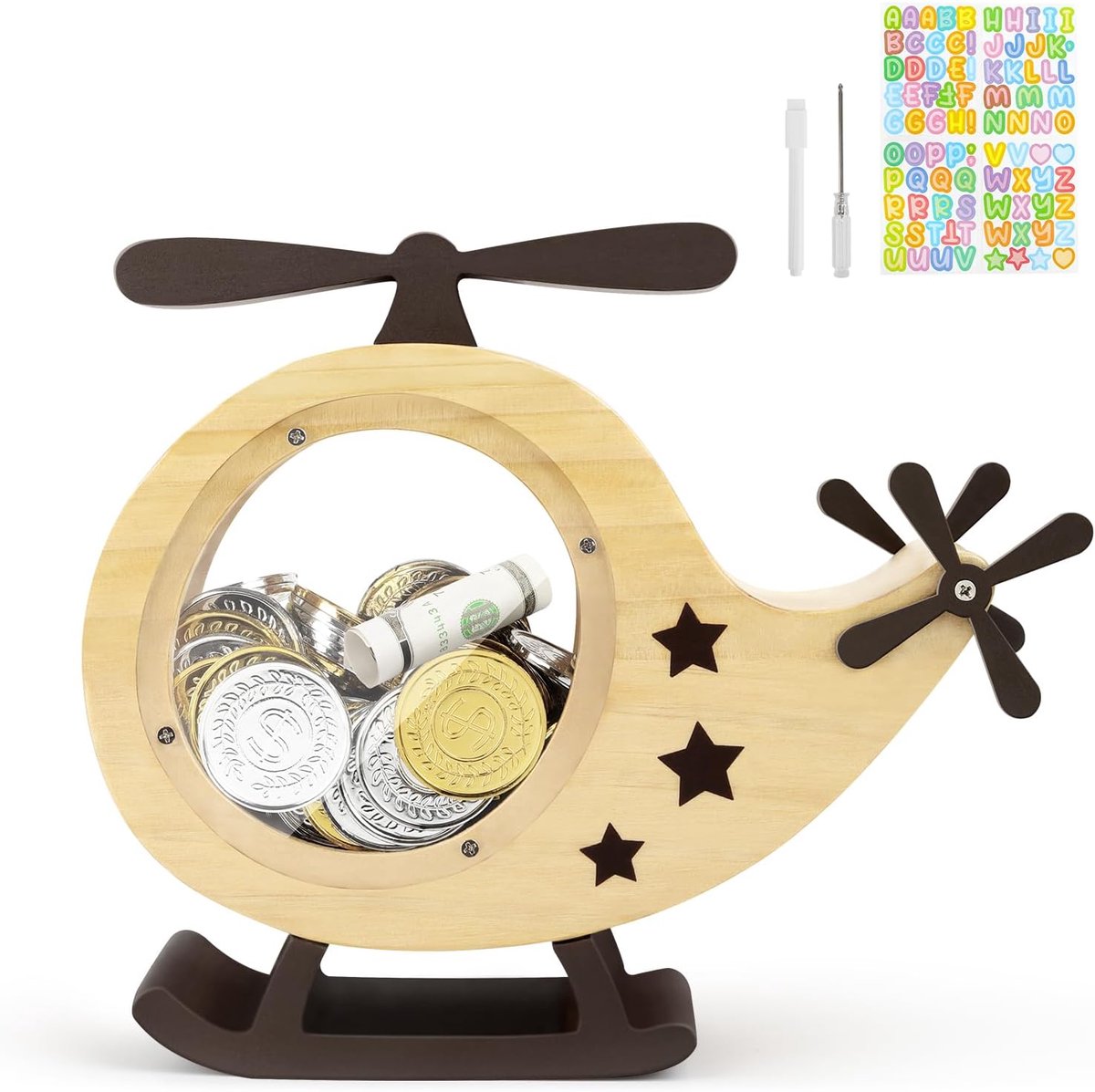 Spaarpot kinderen hout - helikopter - ShopVlot
