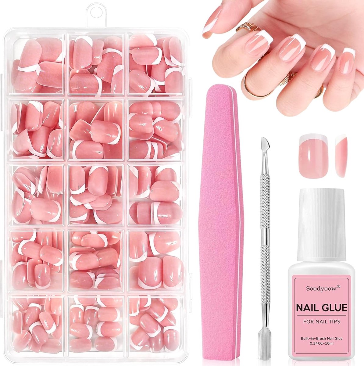 240 stuks plaknagels, 12 maten kunstnagels set, French tip kunstnagels, volledige dekking, korte kunstnagelss, French - ShopVlot