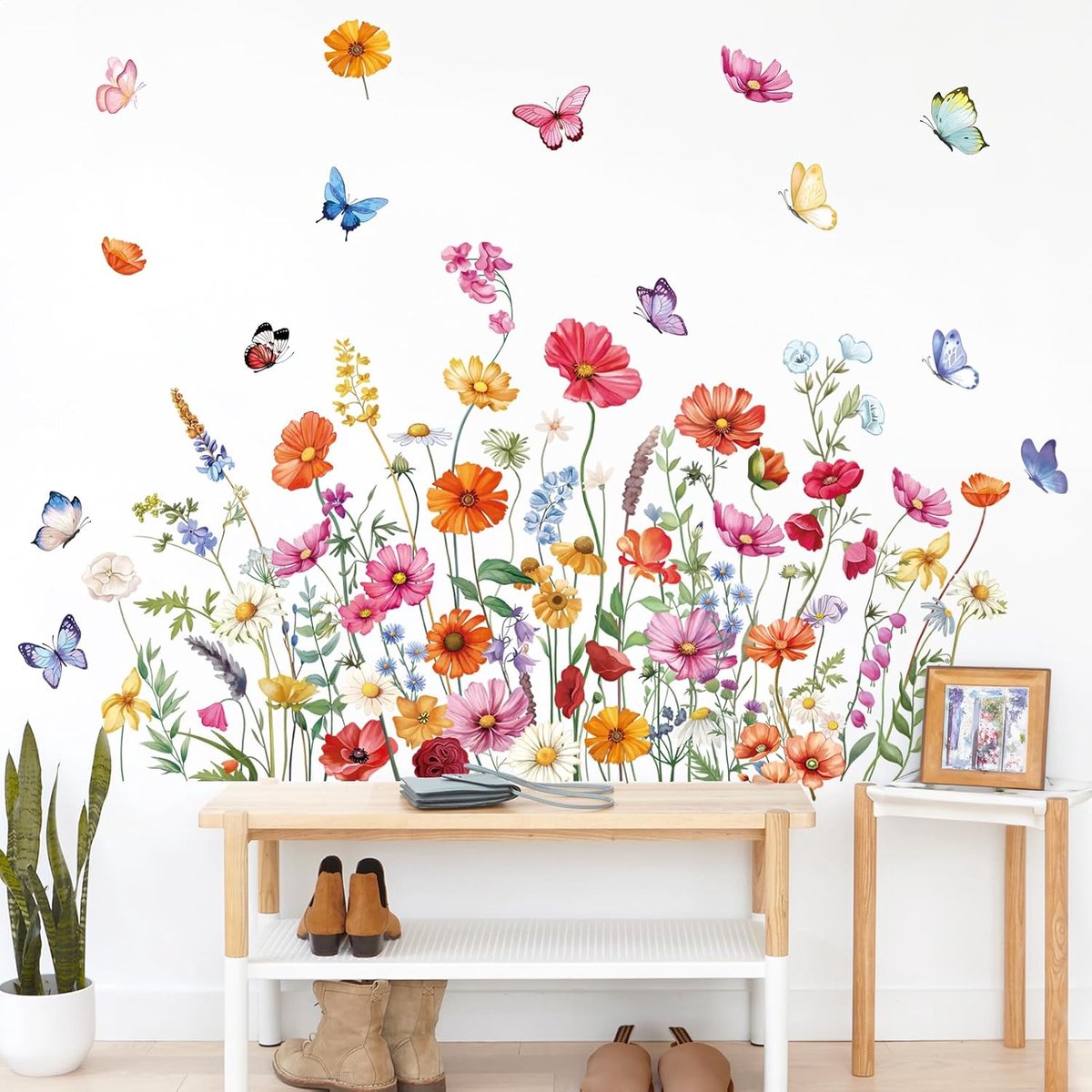 Garden Flowers Wall Art Decals Colorful Daisy Wildflower and Butterflies Self Adhesive Wall Stickers for Kids Girls - ShopVlot