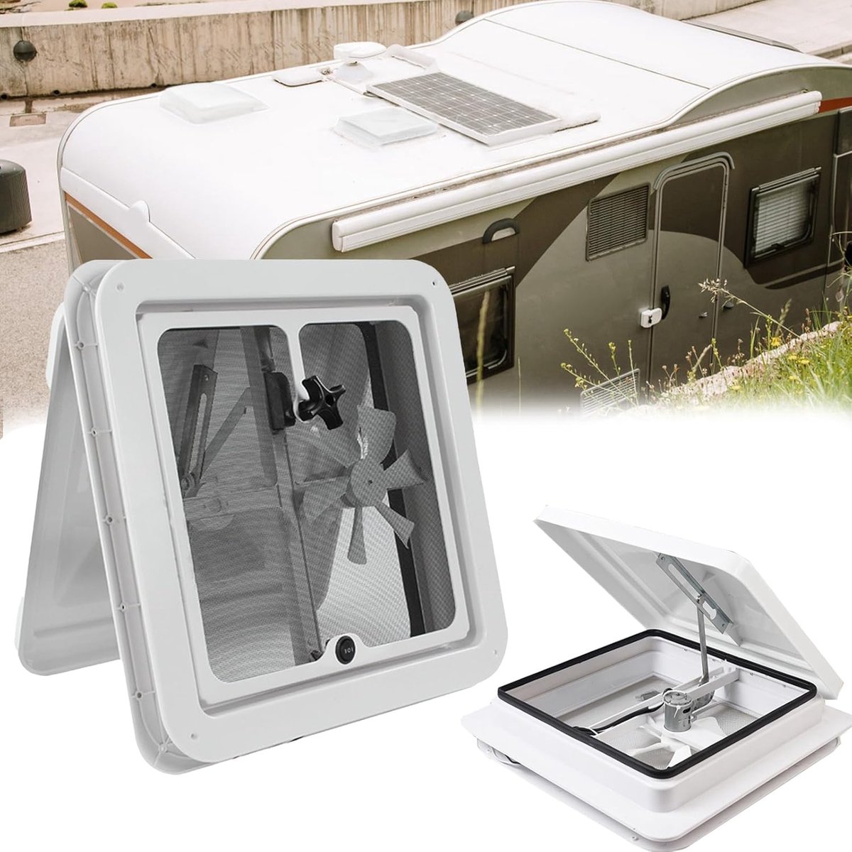 12V RV Roof Fan, 35 cm Roof Hatch, Caravan, RV, Roof Exhaust Fan with Insect Screen, Roof Hood, Ventilation Grille for - ShopVlot