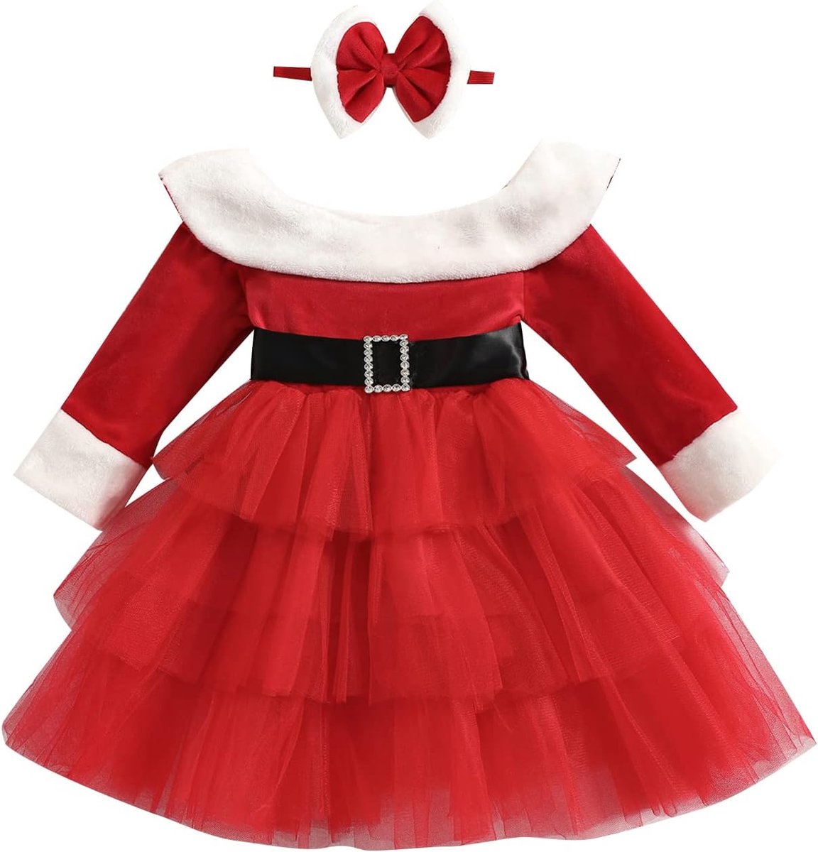 Loalirando Girls Christmas Dress Long Sleeve Velvet Costume Christmas Princess Photography Red - ShopVlot