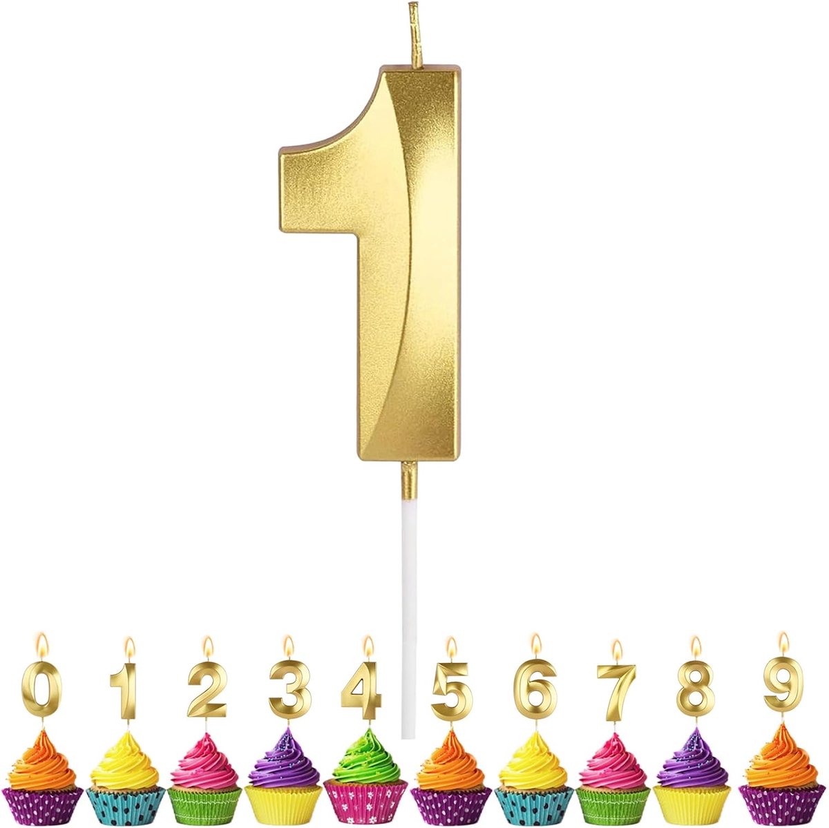 Birthday Candles, Numbers 1, VUCDXOP 5 cm, Gold Birthday Candles, 1, 3D Birthday Candles, Birthday Cake Decoration - ShopVlot
