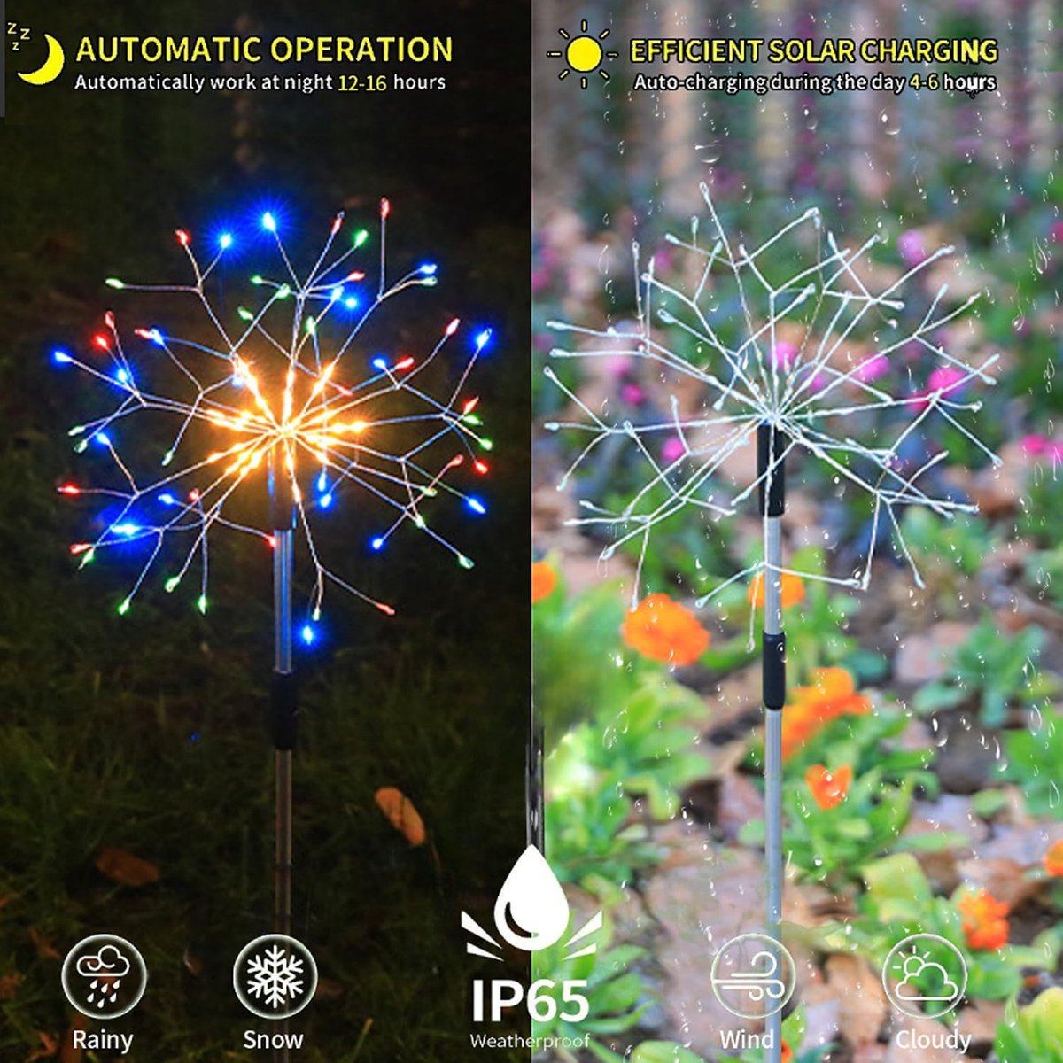 4 Pack 600LED Outdoor Solar Ground inserted colorful fireworks lights, waterproof courtyard atmosphere decorative - ShopVlot