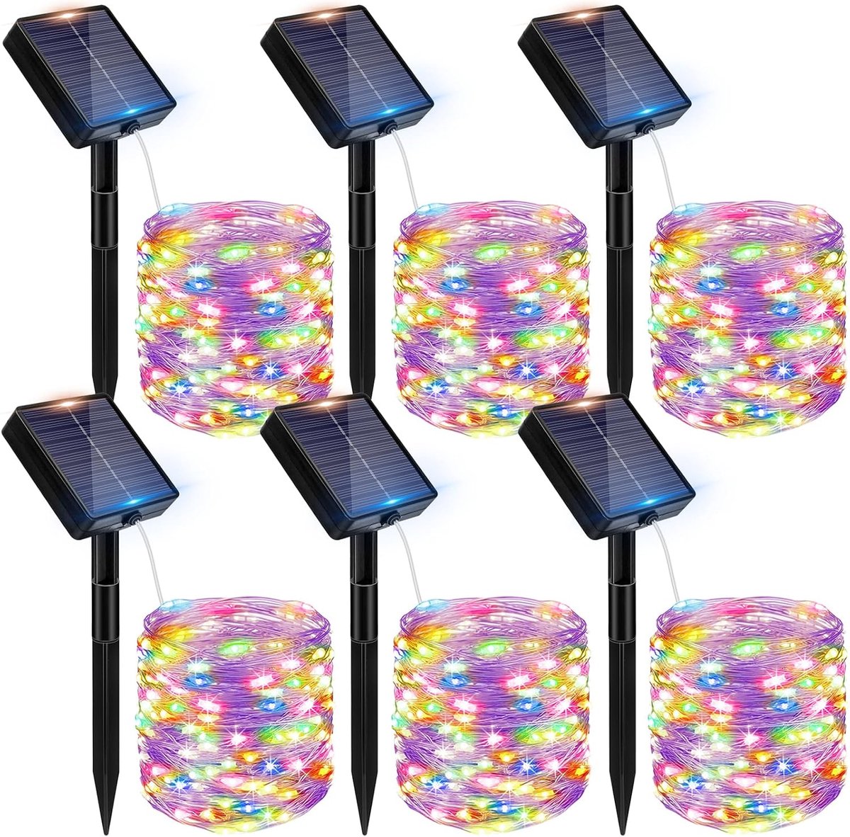 Peasur 6 stuks lichtketting op zonne-energie, voor buiten, 12 + 2 m Kleuren - ShopVlot