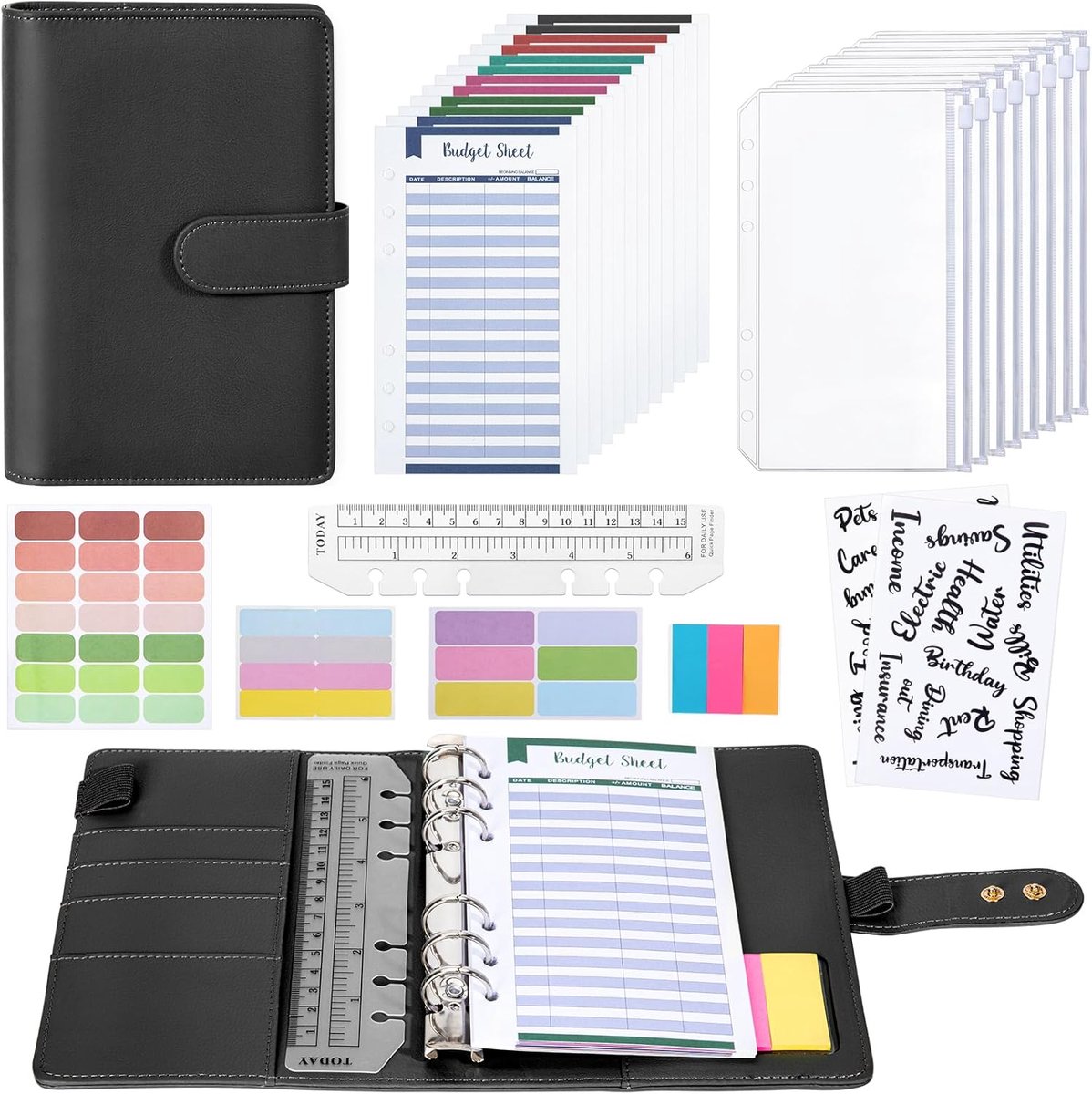 Euqvunn Budget Binder, Budget Planner A6 met enveloppen voor contant geld, verstelbare sluitingen, portemonnee voor - ShopVlot