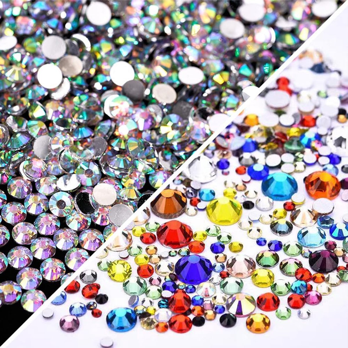 5000 Flat Back Rhinestones, 2500 AB Rhinestone and 2500 Multicolored Rhinestones, 5 Sizes, Non-Adhesive for DIY - ShopVlot