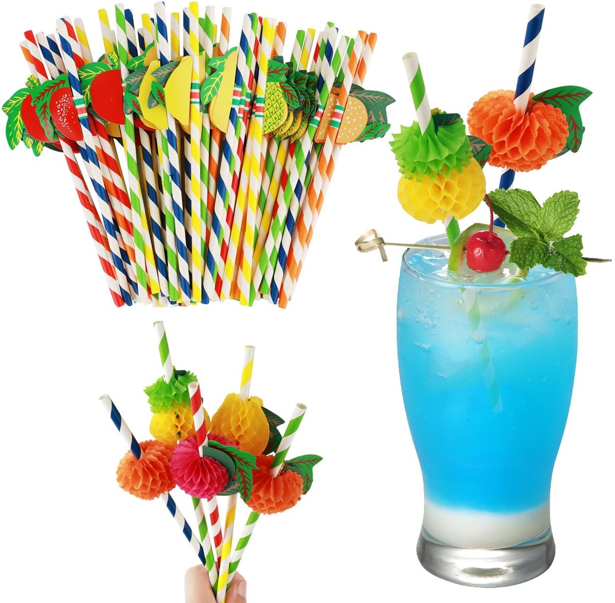 Solidchoice - Pack van 50 Kleurrijke Papieren Cocktailrietjes