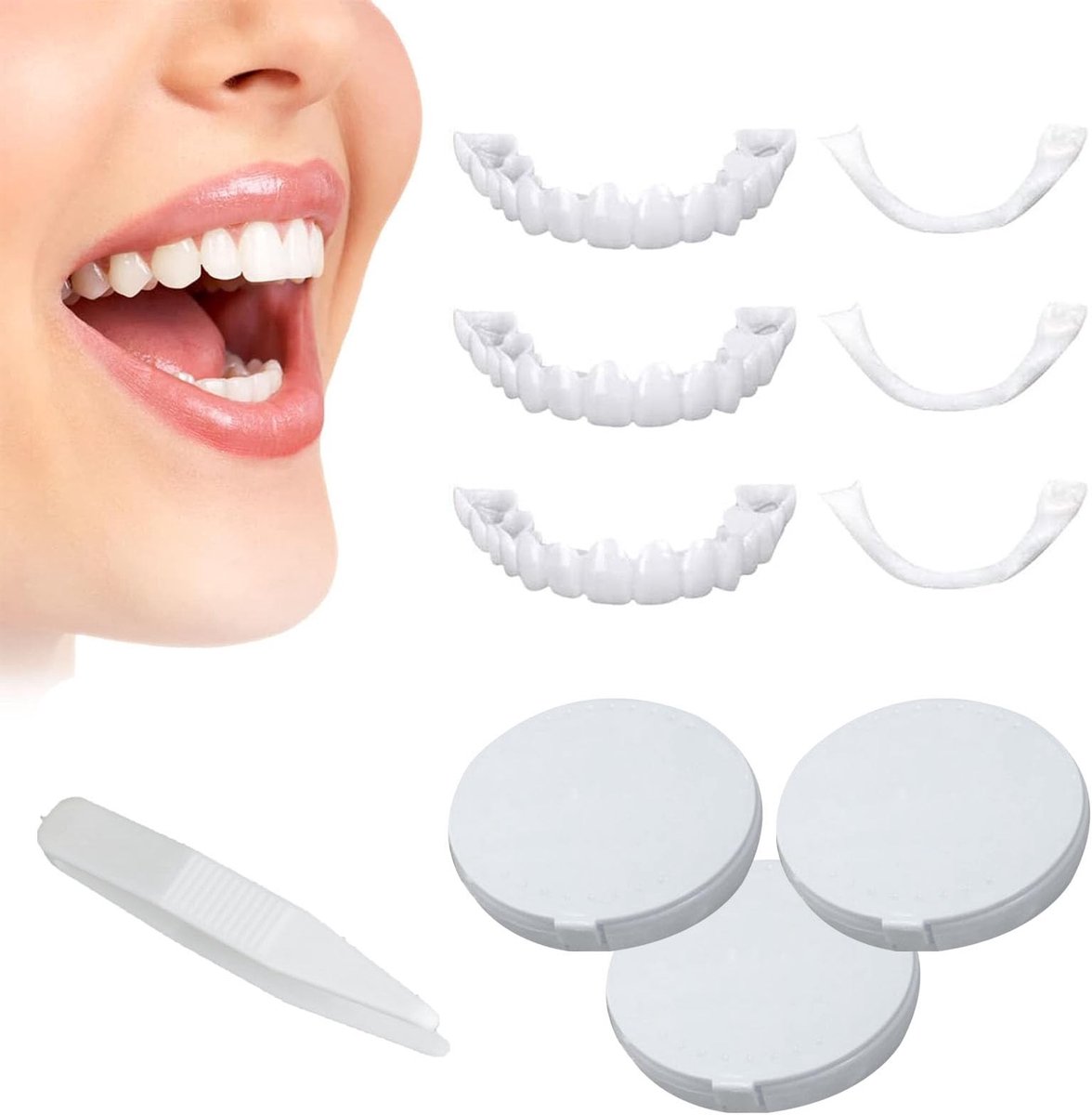 Solidchoice - Set van 3 Kunstgebitten voor Cosmetisch Gebruik, Tijdelijke Neptanden