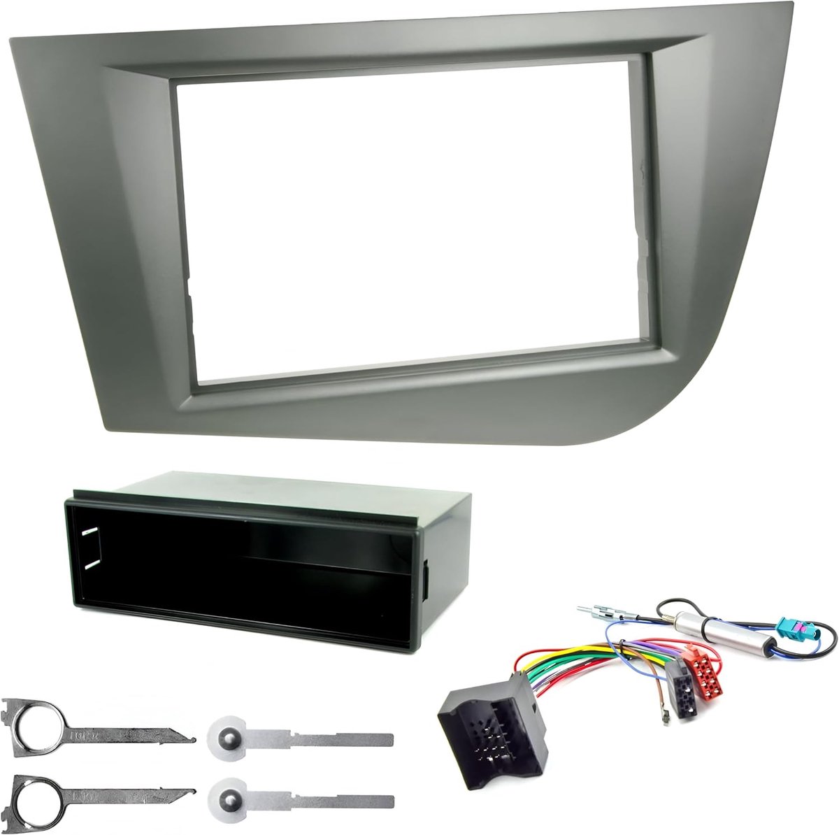 Radio panel kit 1-din/2-din - grijs - inclusief accessoires - perfect voor Seat Leon II (2005-2012) - ShopVlot