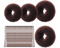 URAQT Hair Donut Bun Maker Set, 4pcs Ring Style Donut Bun Shaper with 30 Hairpins, Blonde Chignon Donut Bun Hair Accessories for Girls Ki