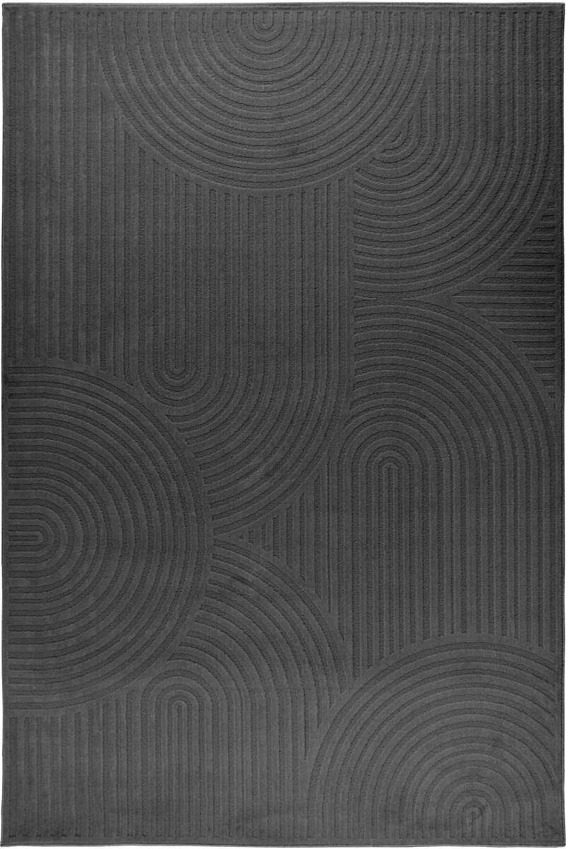 Padiro laagpolig japandi vloerkleed 80 x 150 cm - donkergrijs - modern abstract design - met reliëf - geschikt voor vloerverwarming - van polyester