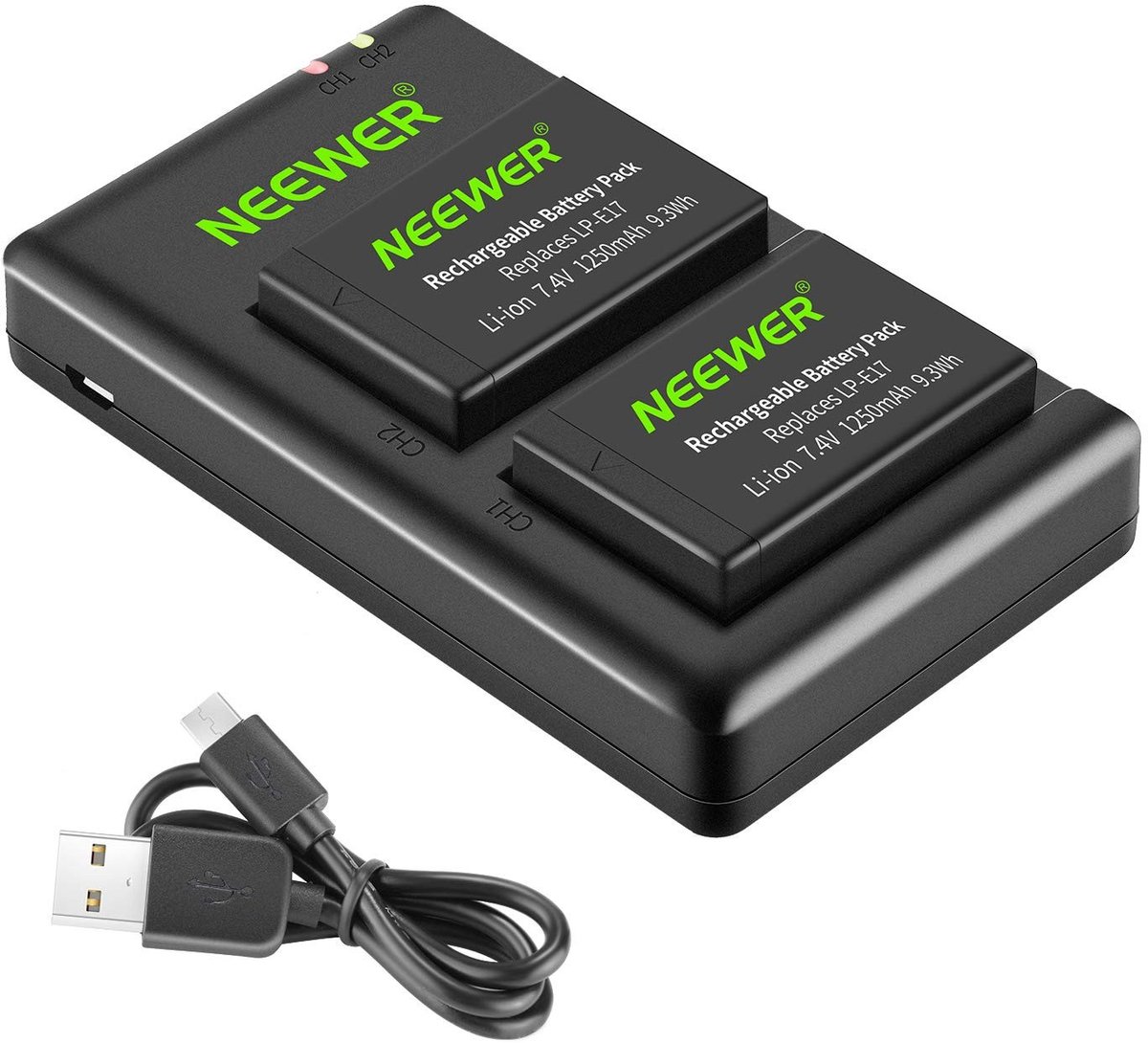 Solidchoice - Set van 2 Vervangende Batterijen en Dual USB Lader voor Canon Camera's