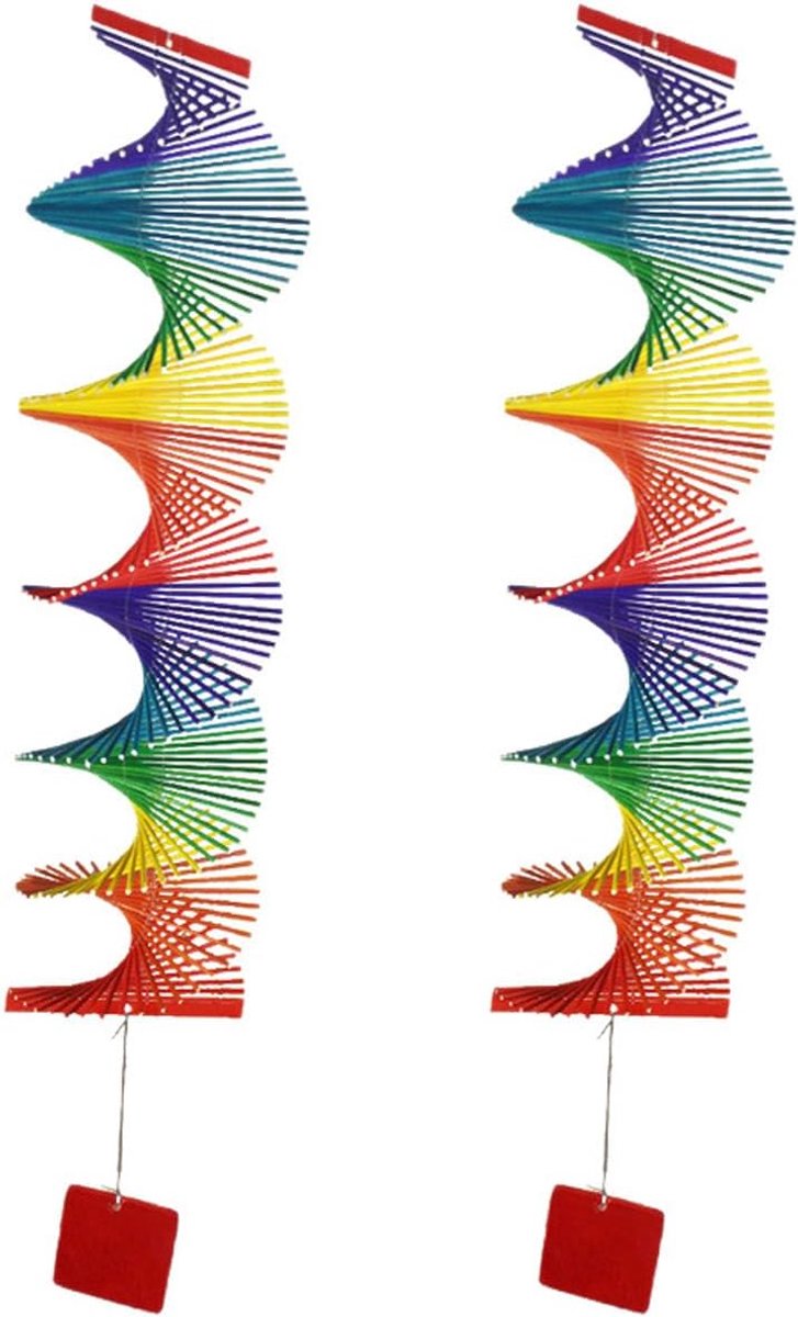 Windgong spiraalvormig 2 stuks - bamboe decoratie - regenboog kleuren - sfeervol voor tuin en huis - ShopVlot
