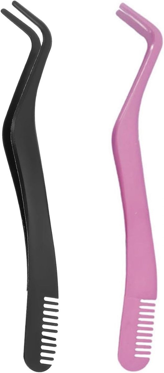 Eyelash tweezers set 2 stuks - roestvrij staal - gebogen met kam - perfect voor individuele wimpers - ShopVlot