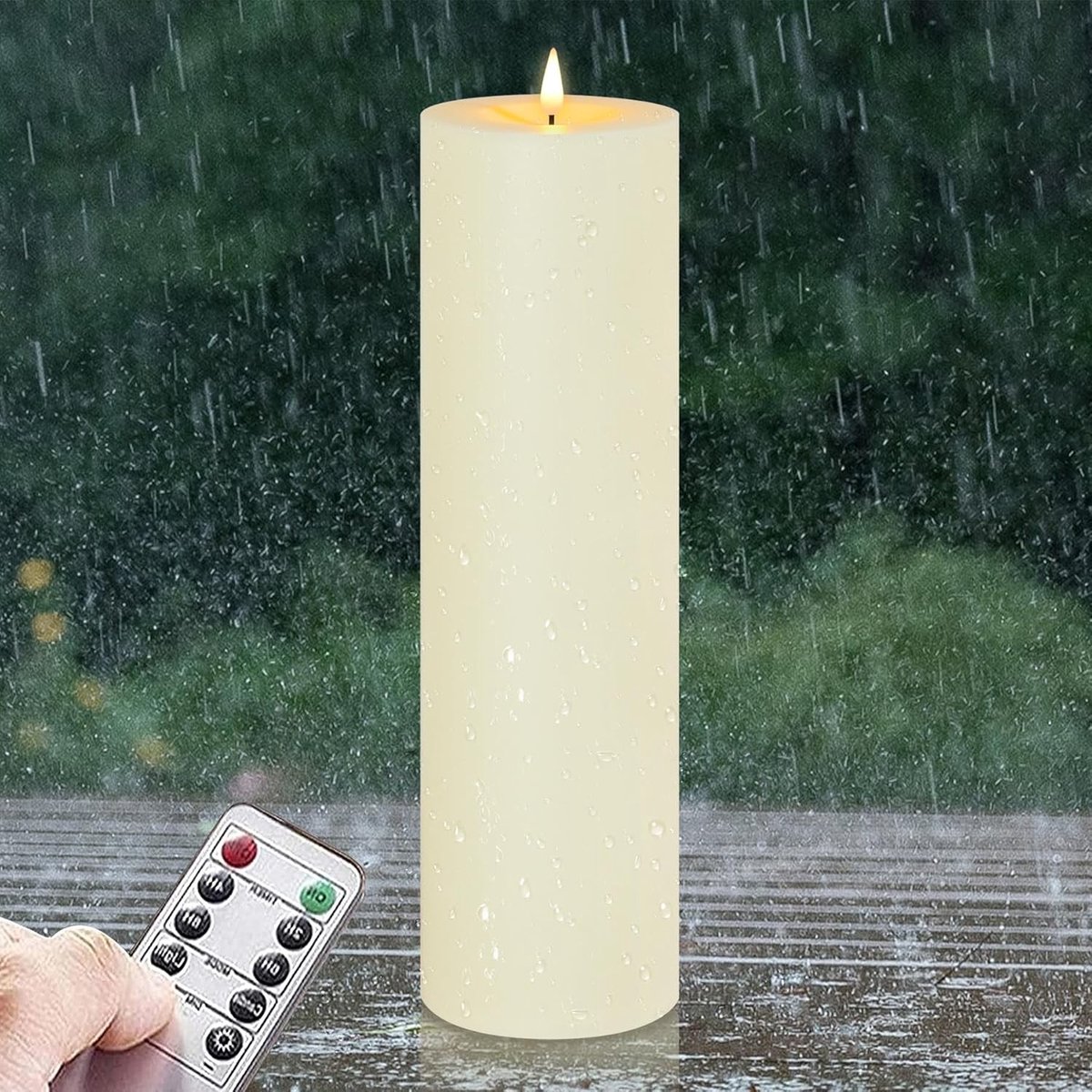 Vlamloze LED-kaars - Ivoor - 35 x 10 x 10 cm - Waterdichte Kaars met Afstandsbediening en Timerfunctie - Voor Buiten