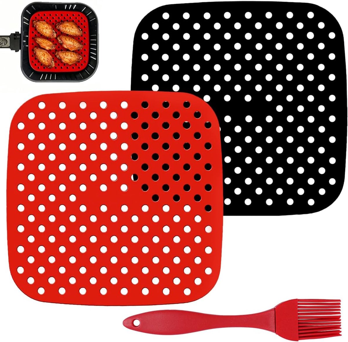 Air fryer mat 21cm - herbruikbaar silicone - perforatie ontwerp - veilig en niet-plakkerig - ShopVlot