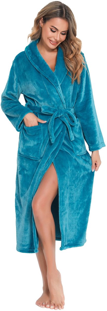 Solidchoice - Dames Badjas van Flanel met Kap, Zacht en Fluffy