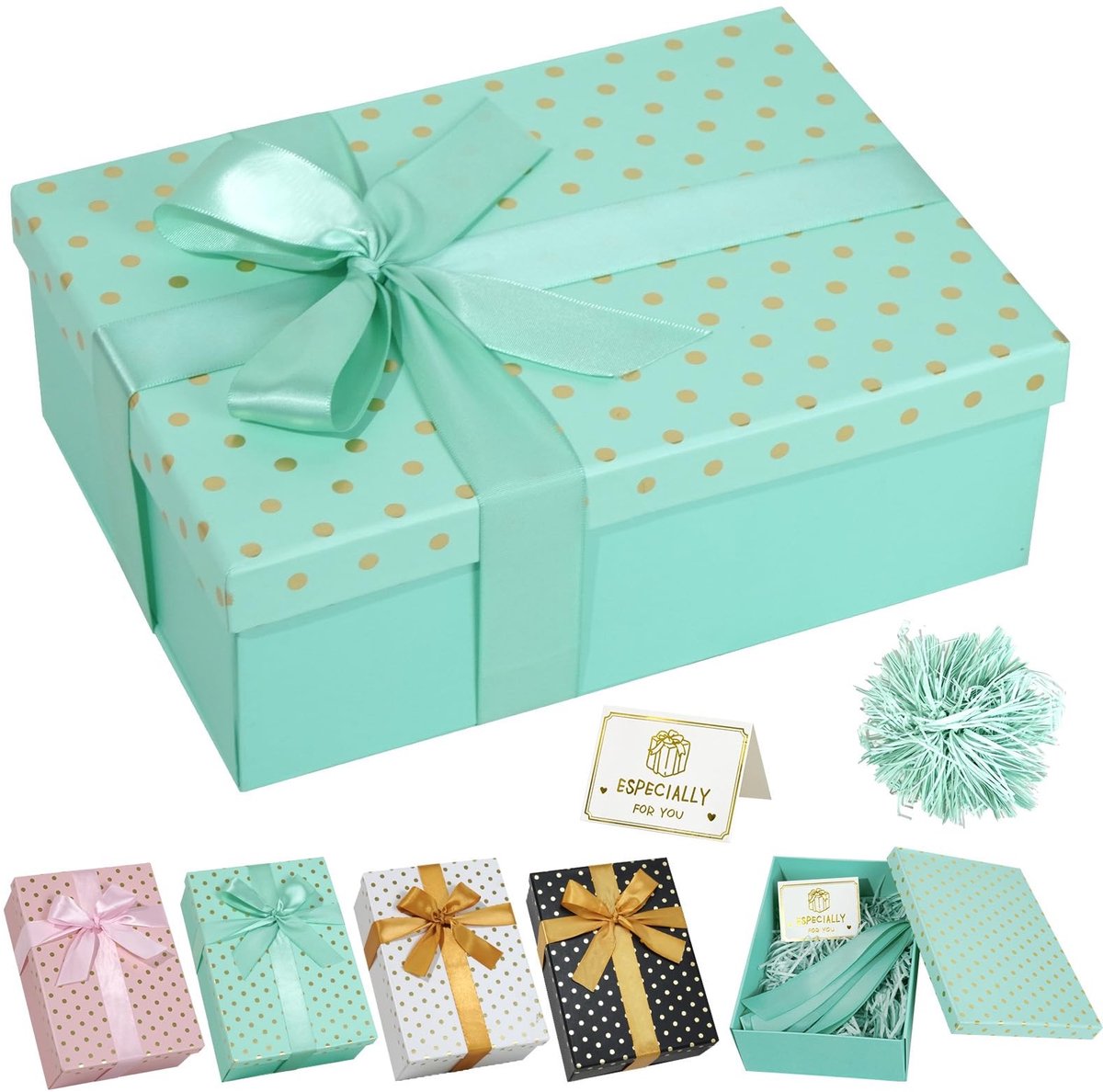 Solidchoice - Grote Vouwbare Cadeaubox met Polka Dots en Raffia