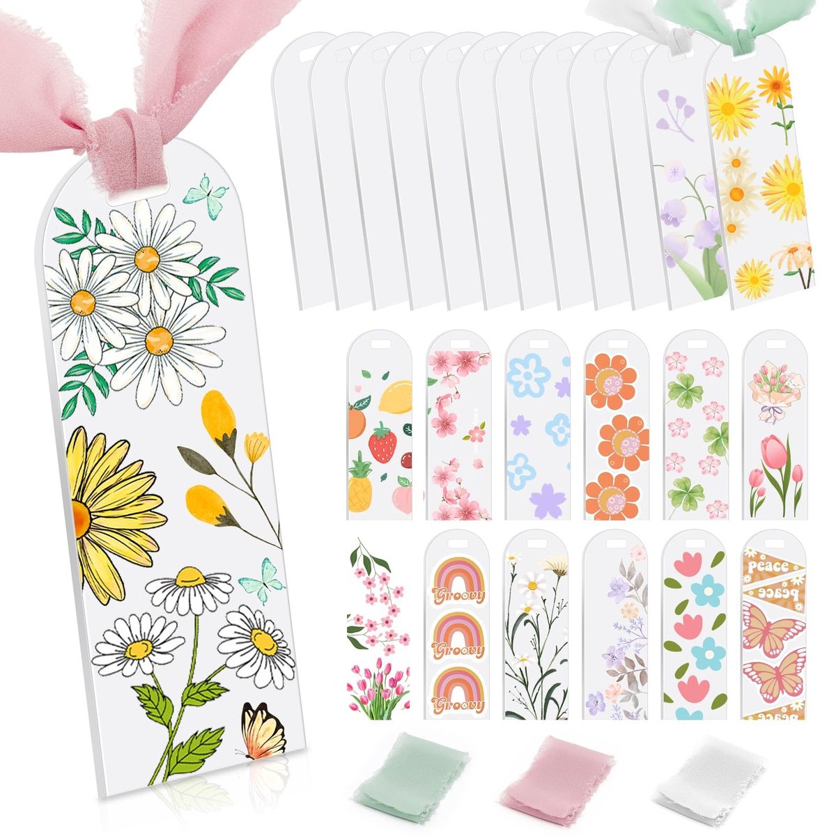Solidchoice - 12 Stuks Acryl Boekenleggers met Linten voor DIY