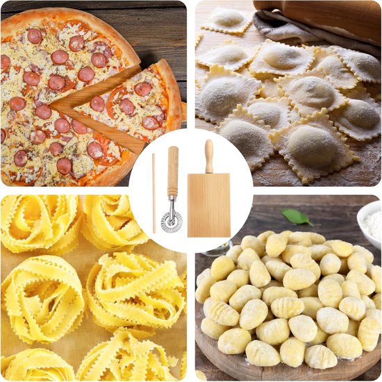 Houten Gnocchibord Set, 3 Stuks met Gnocchiplank, Deegrad en Deegstok, Keukengerei voor Zelfgemaakte Gnocchi en Pasta - ShopVlot van houten — afbeelding 4
