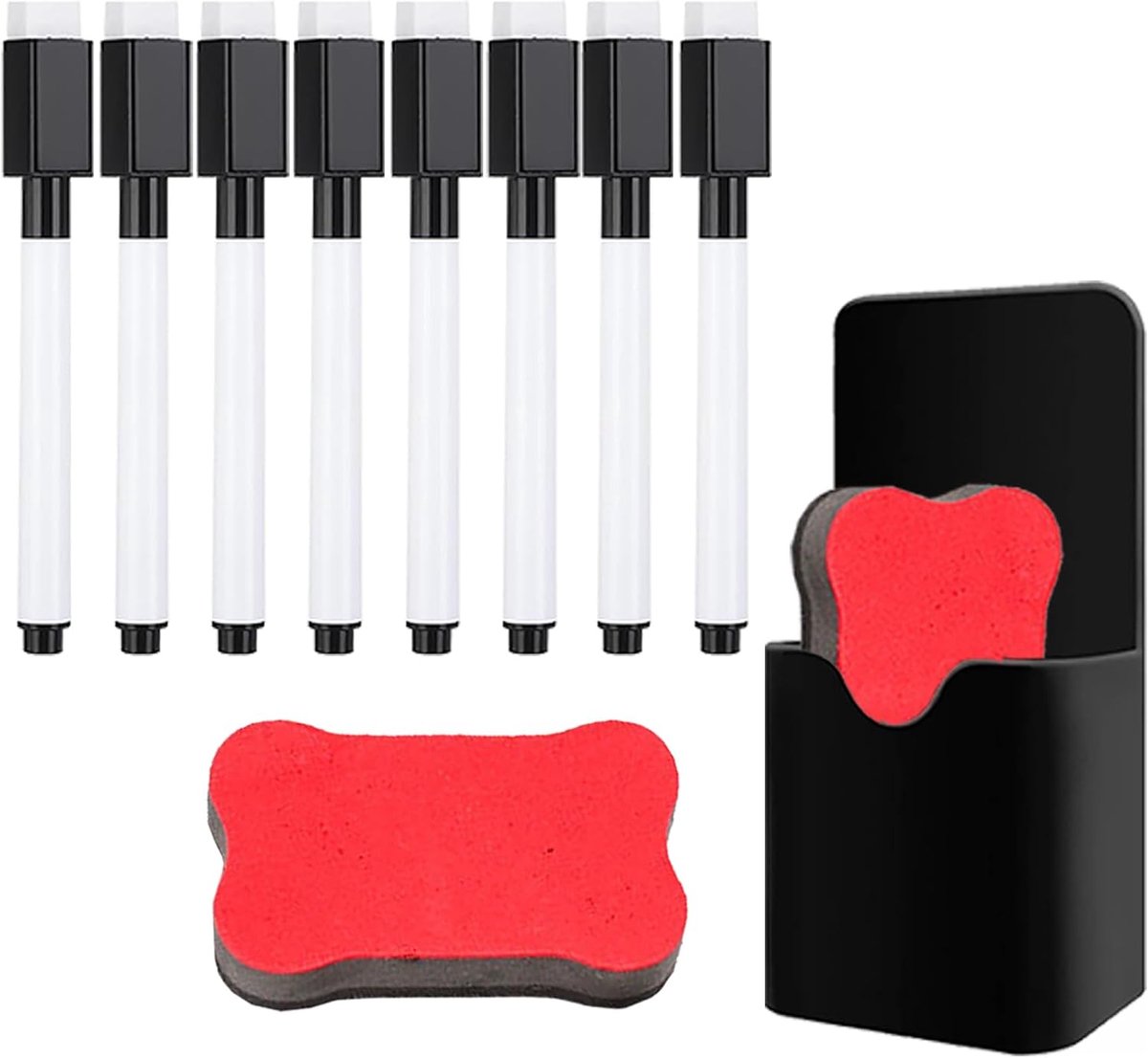 Whiteboard Markers - Schrijfstiften Set - Notities Maken - Magnetische Houder - 8 Stuks - Zwart
