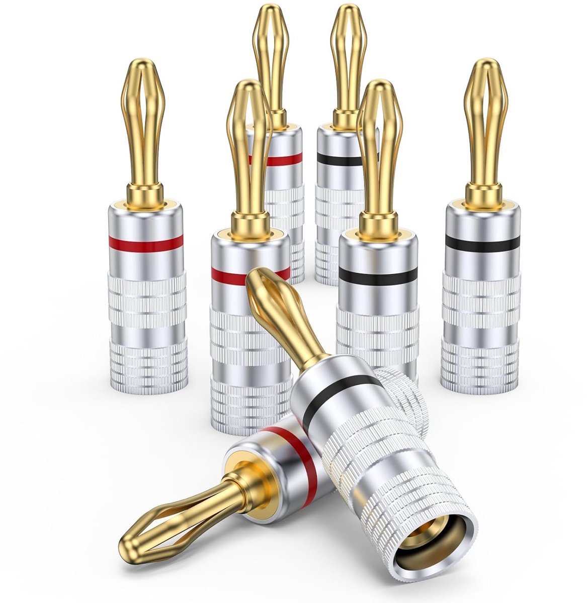 Banaanstekkers Luidspreker - Adapter Connectoren - Geluid Verbinding - 24K Goud Verguld - 4 Paar - Zilver