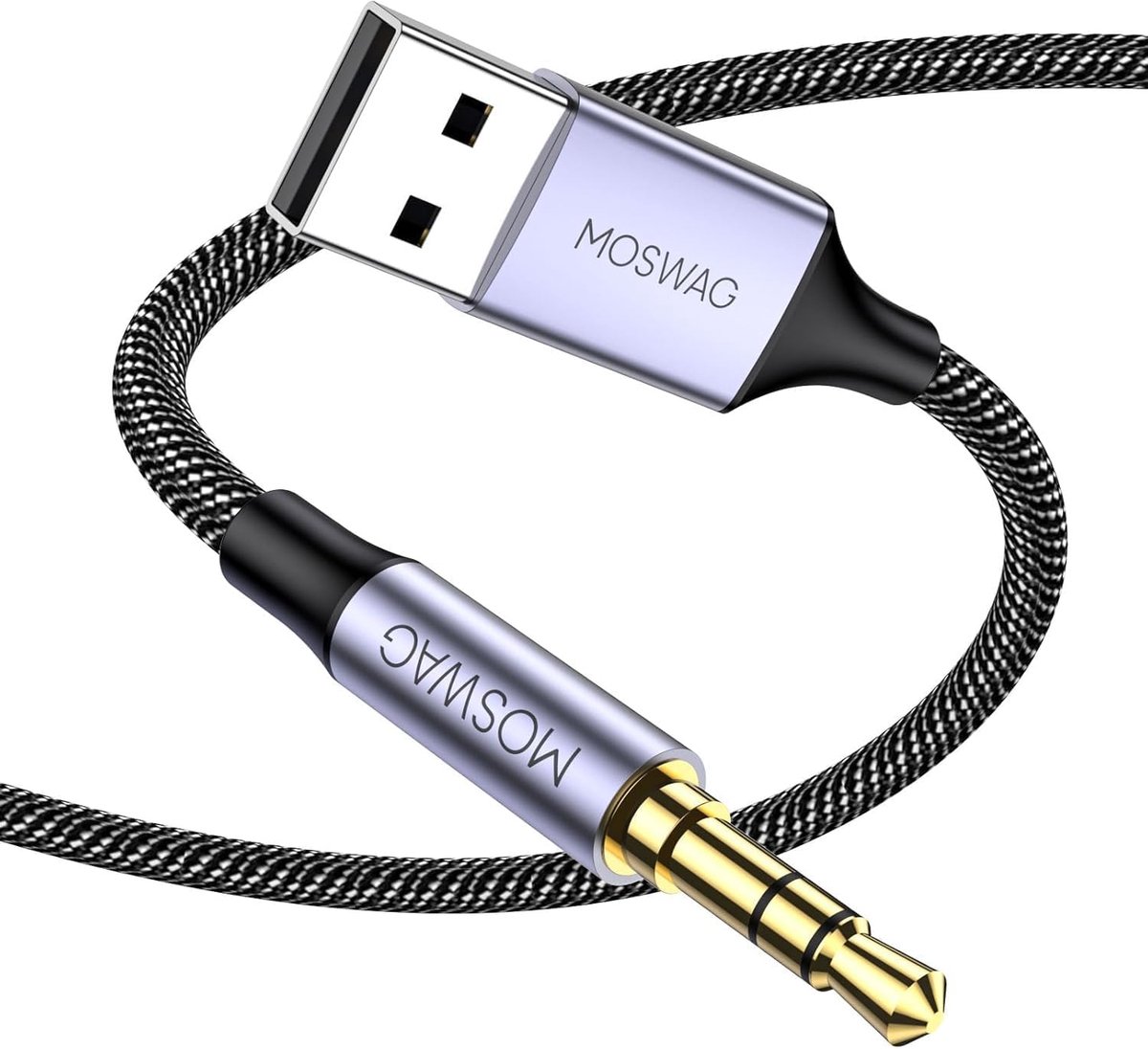 MOSWAG USB to 3.5mm Audio Adapter, Braided Nylon Plug to 3.5mm Plug, AUX Stereo Audio Converter for PC, Laptop, Mac - ShopVlot