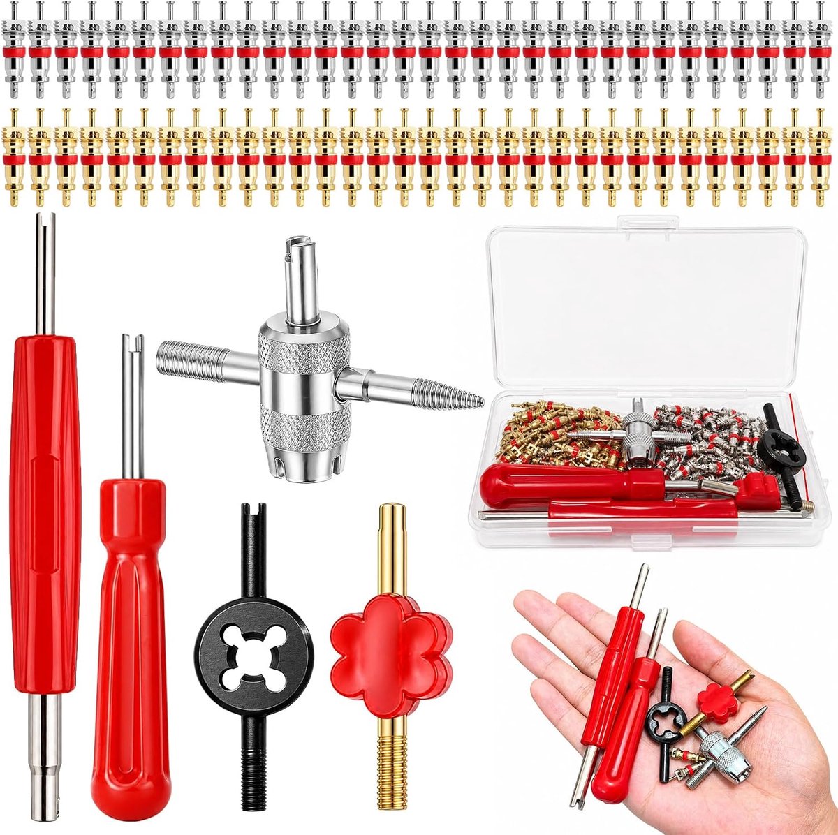 145 Stuks Bandventielverwijderaar Set, Autoventiel Uitdraaier met Dubbele/Enkele Ventielverwijderaar, 4-in-1 - ShopVlot