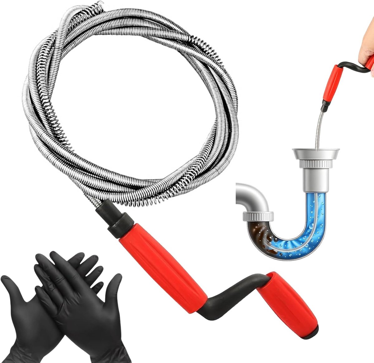 Pipe Cleaning Spiral, Drain Cleaner, Spiral, 2.4 m x 6 mm, Stainless Steel, Flexible Pipe Spiral, Spiral Drain, for - ShopVlot