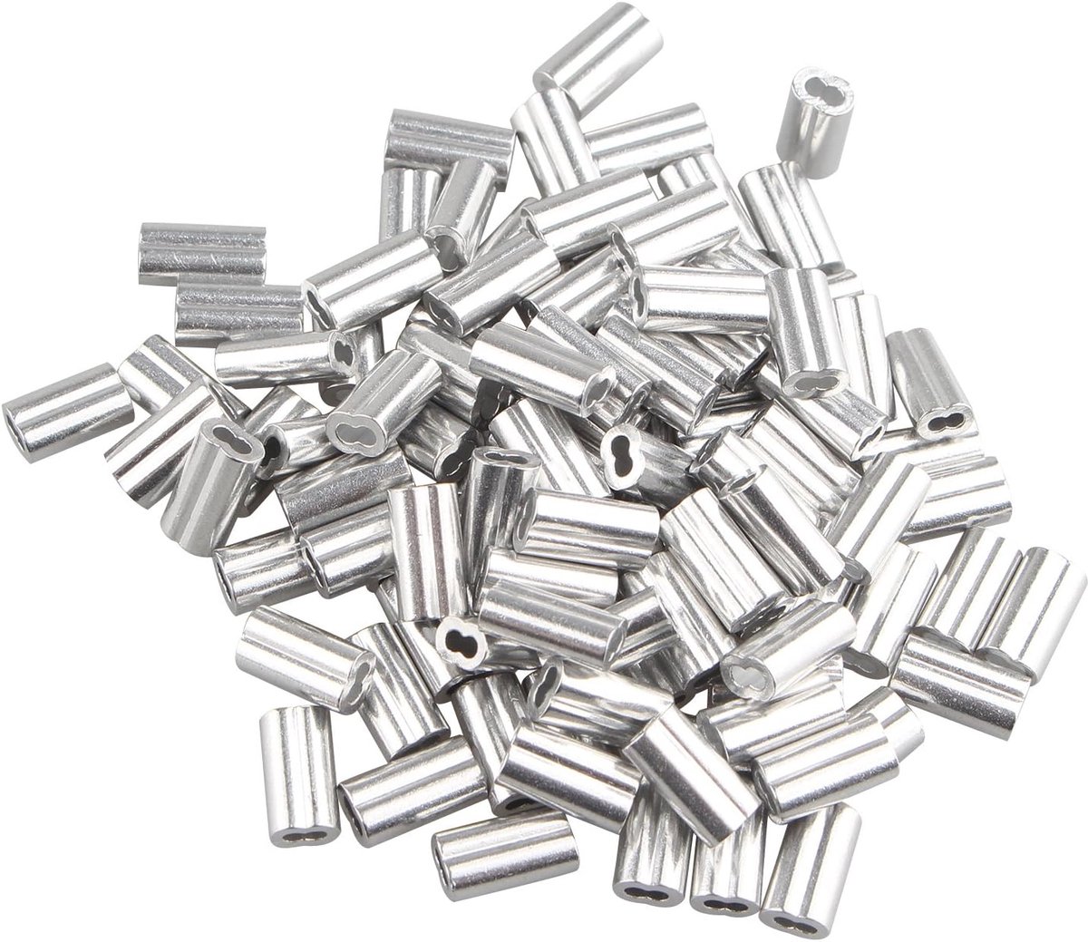 100pcs Aluminum Crimping Loop Sleeve Clips with Double Line / Holes for 1.2mm Cable Wire Rope Silver Tone - ShopVlot