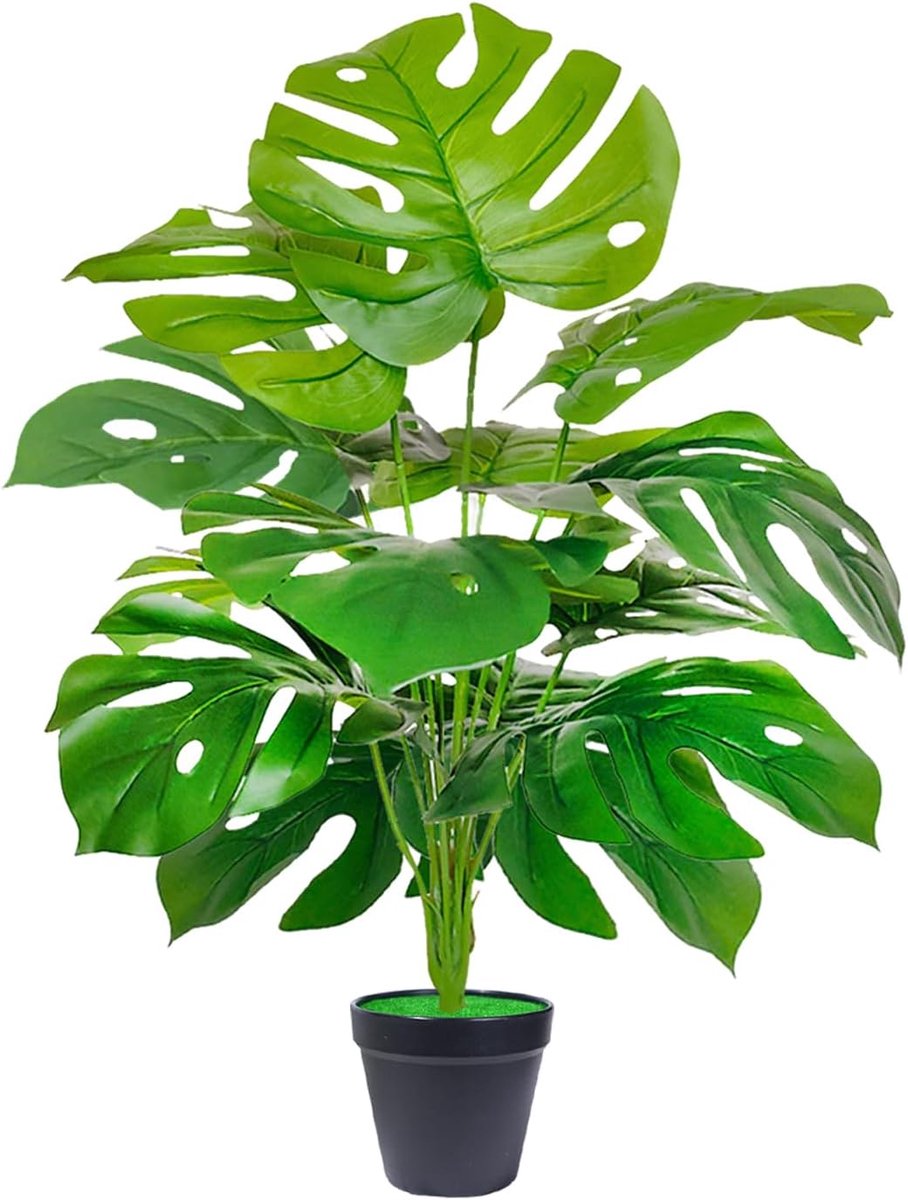 Kunstplant Kunstplanten, 58 cm hoog, 12 bladeren, Monstera, kunstmatige Monstera deliciosa in pot, grote kunstplanten - ShopVlot