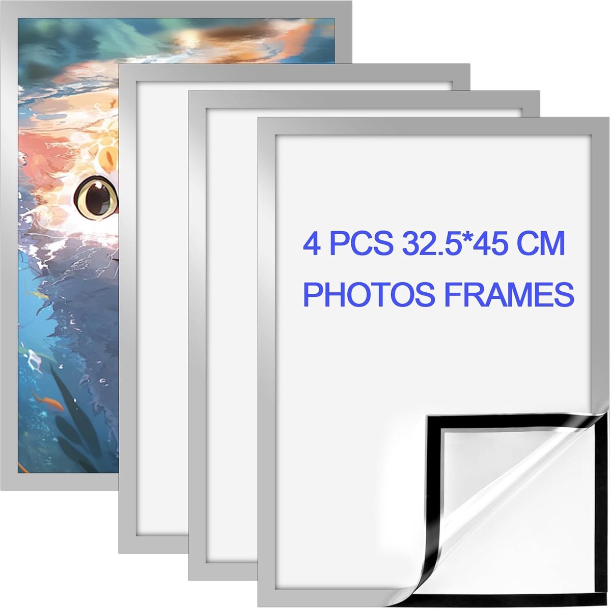 4pcs Magnetic Photo Frames Self Adhesive Magnetic Photo Frame 42 x 29.5cm (Silver) - ShopVlot