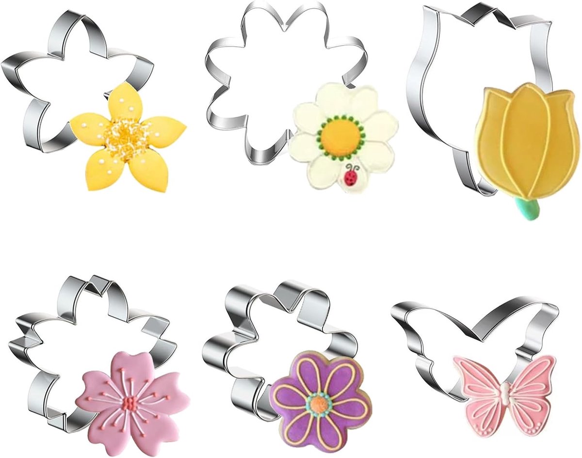 6 Pieces Cutters Flower Cookie Cutters Stainless Steel Cookie Cutter Set in Flower Shape Cookie Cutter Cookie Cutter - ShopVlot