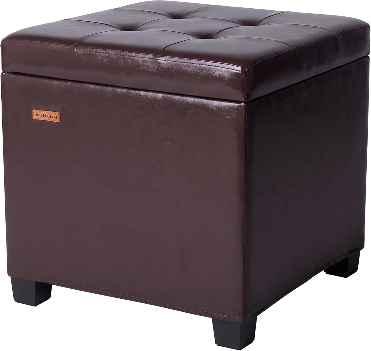 ABHENG ASND63R Square Pouf Storage Stool, Steel Frame Covered with Faux Leather, Load up to 350 kg, Capacity 48 L - ShopVlot