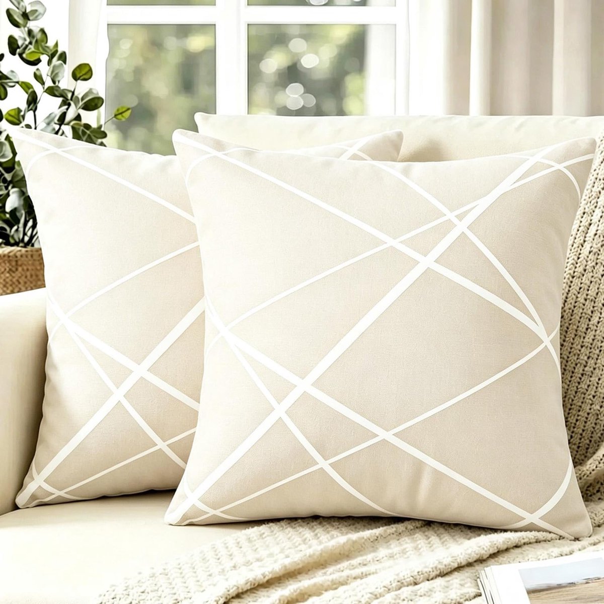 Velvet Cushion Covers Throw Pillow Covers 40x40 Beige with White Soft Decorative Pillowcases for Interior Sofa Living - ShopVlot