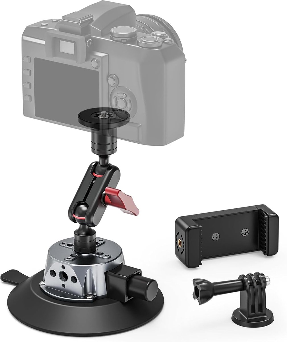 5.11" Camera Suction Cup Holder with Ball Head Magic Arm, 1/4" 3/8" Mounting Holes, ARRI Holes, Car Suction Cup - ShopVlot