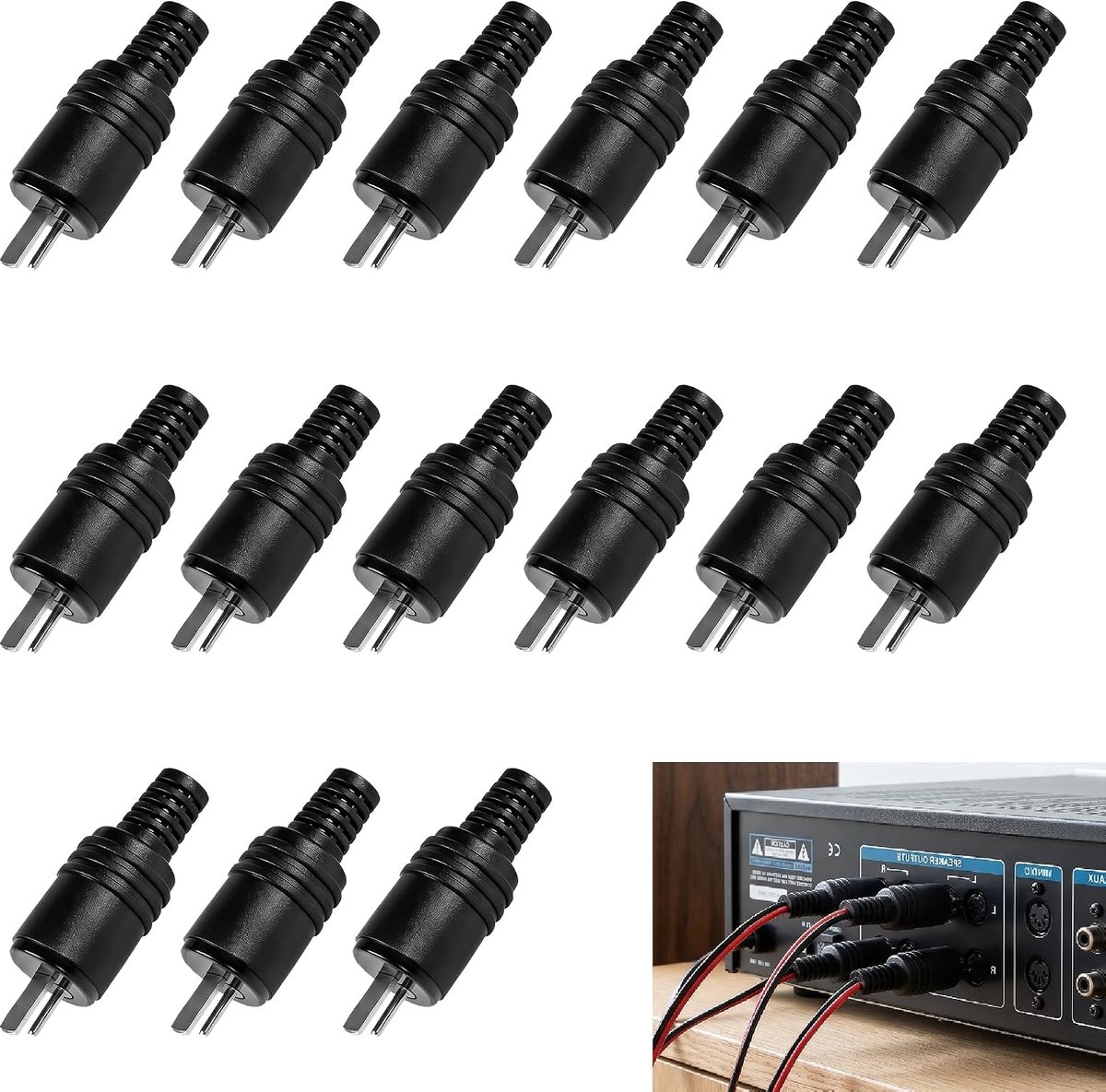 Set van 15 luidsprekerstekkers DIN 2-polig, DIN-stekker, audiostekker, luidsprekerconnector, HiFi-stekker - ShopVlot