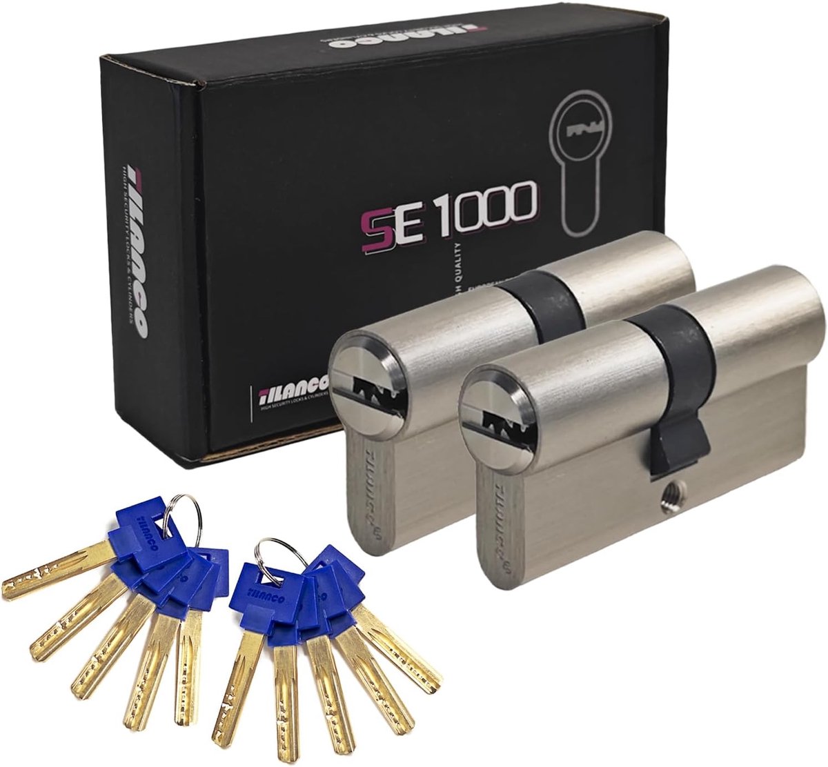 Lock Cylinder Set Of 2 Pieces 35/45 Double Cylinder Brass Lock Cylinder with 10 Keys – Length: 80mm, A: 35, Side B: 45 - ShopVlot