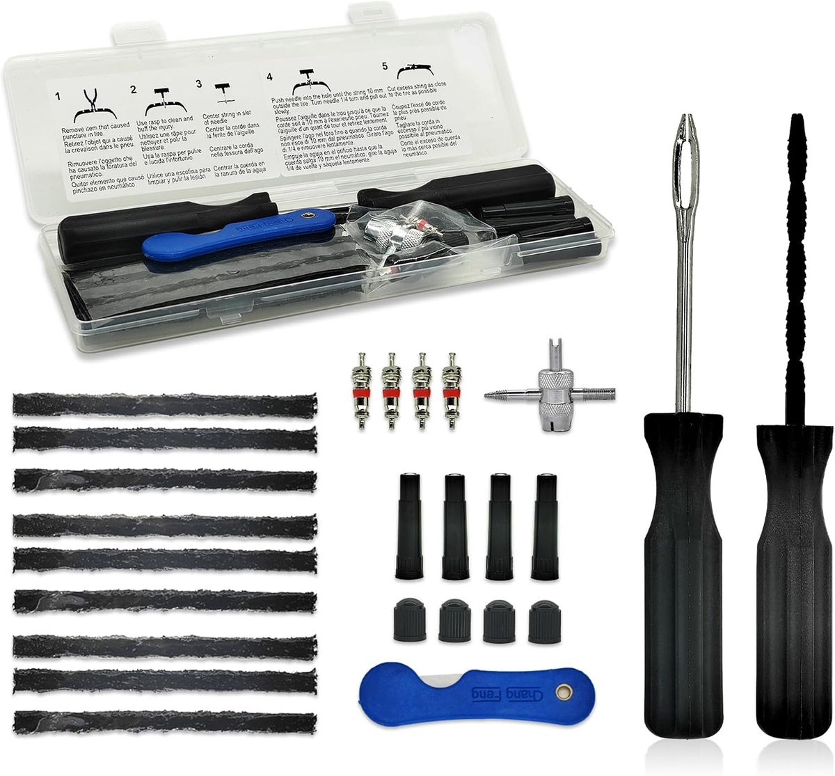 TT-M26 Tubeless Tyre Repair Kit, 26-Piece Compact Tire Punch Kit, Motorcycle Tyre Repair Tool and Tyre Chain - ShopVlot
