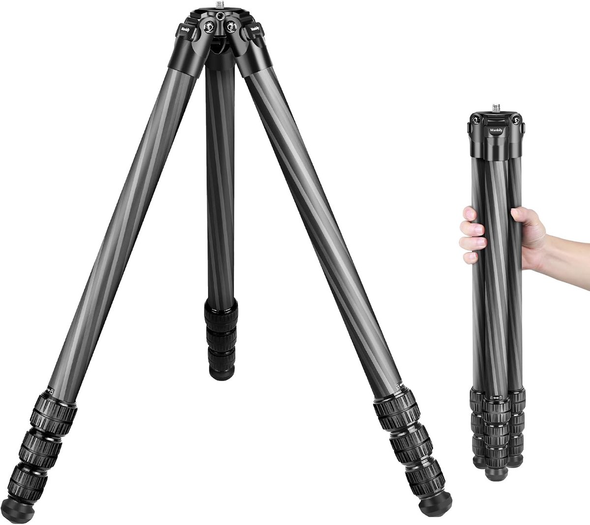 Manbily WZ-324 Koolstofvezel camerastatief voor opnamen, 32 mm buis, max. belasting 20 kg, 3/8 inch schroef, voor - ShopVlot