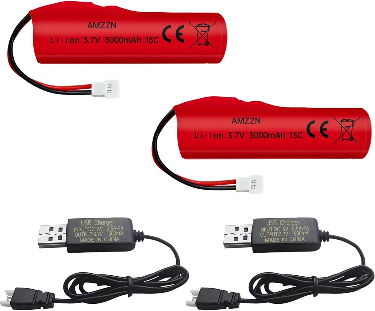 2pcs 3.7V 3000mAh Lithium Ion Battery with Molex Plug and USB Charging Cable for RC Vehicles, Trucks, High Speed - ShopVlot