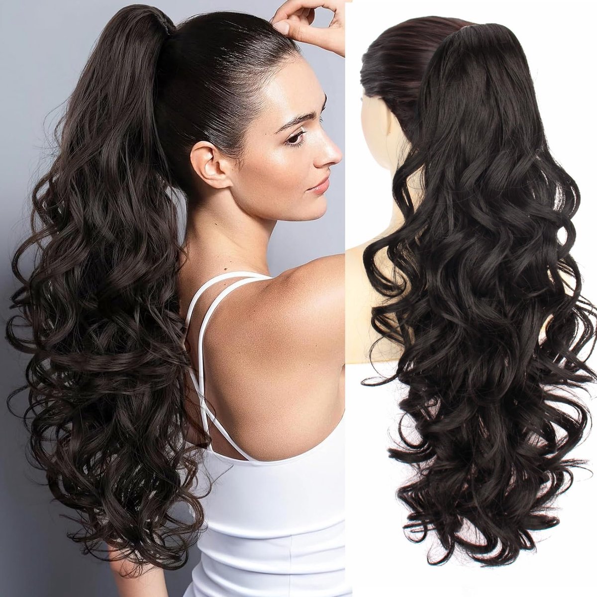 PORSMEER Ponytail Hair Extension Claw Clip in Ponytail Extensions Long Curly Wavy Ponytail Hair Extension Jaw Clip on - ShopVlot